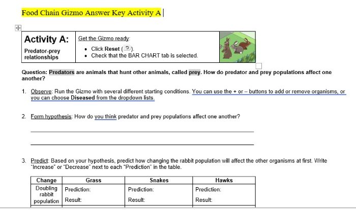 Gizmo student exploration food chain