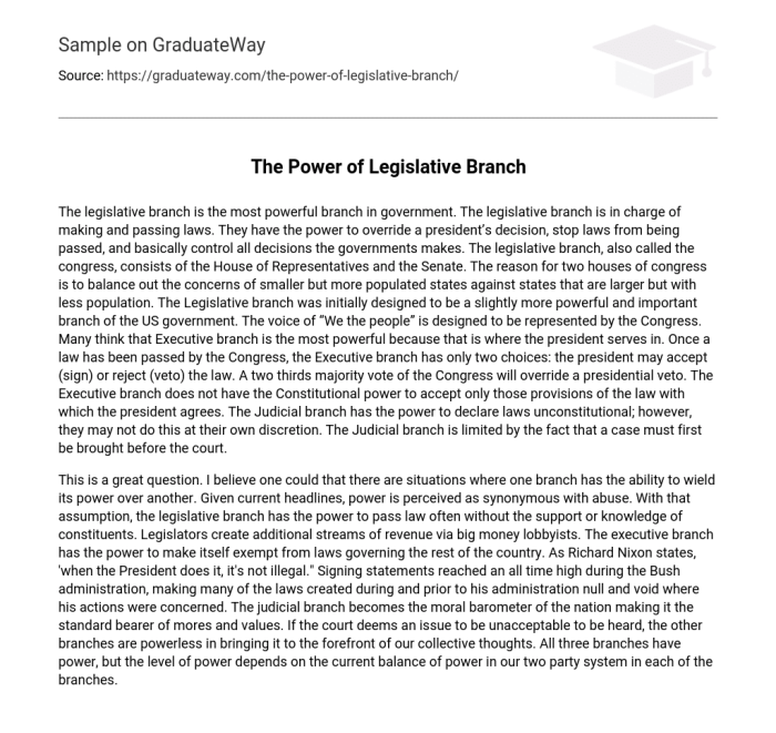 Legislative branch strengths and weaknesses