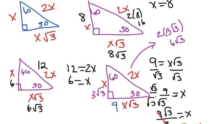 Special right triangles 30-60-90 worksheet answers